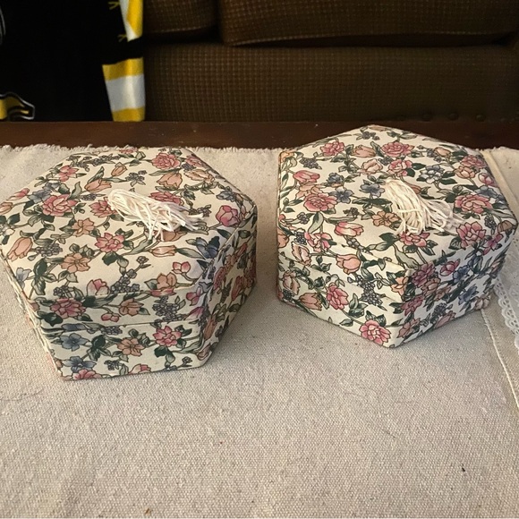 Other - Pair Silk Fabric BOUDOIR Boxes. Vintage French. New. Never used